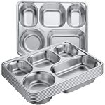 8 Pieces Stainless Steel Divided Dinner Tray Rectangular 5 Sections Dinner Plates Metal Portion Control Plate Divided Plates for Adults Campers Compartment Plates Serving Plate Dividers