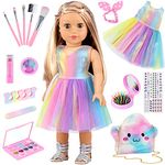 UNICORN ELEMENT 15 Pcs 18 Inch Girl Doll Accessories Clothes Makeup Set - Doll Dress with Makeup Stuff for My Our Life Journey Generation Girl Doll Clothes and Accessories