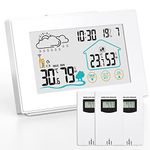Quntis Wireless Weather Station with 3 Pieces Outdoor Sensor, Thermometer Hygrometer Digital Indoor and Outdoor Multifunctional Wireless Weather Station with Time Display, Weather Forecast Alarm Clock