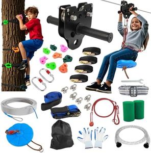 OLenyer Zipline for Backyard Kids and Adults: 200FT Up to 400 lbs - Updated Removable Design Trolley,Thickened Seat,Safety Harness,Quick Tighten Zipline Kits for Outdoor