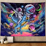 Funny Space Astronaut Dinosaur Tapestry for Men Guys Bedroom, Cool Trippy Universe Planet Art Tapestries Wall Hanging College Dorm Boys Room Decor 60"X40" Psychedelic Blacklight Galaxy Poster Blanket