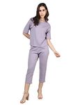 CHKOKKO Women Casual Summer Track Suit T-shirt Shorts Trackpant Co-ord Set LightPurple XL