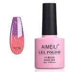 AIMEILI Soak Off UV LED Temperature Colour Changing Chameleon Gel Nail Polish - New Glitter Purple To Pink (TC15) 10ml