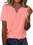 Zeagoo Fall Tops for Women 2025 Short Sleeve Summer Outfits Henley V Neck Button Dress Shirt Business Work Blouses Pink