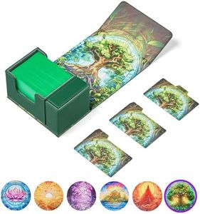 Arcane Fortress Card Deck Box For MTG Commander, Fits 100 Double-Sleeved Cards, Premium Leather, TCG Deck Box For Magic EDH, Magnetic Case with 3 Dividers & Dice Storage Box (Mythical Forest)