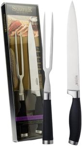 Sabatier Professional X45 Cr Mo V15 Stainless Steel 2 Piece Carving Knife & Fork Set – Sharpe Knife Blade. Soft Comfortable Grip. Perfect for Your Christmas Roast.