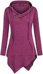 Miagooo Long Hoodie for Women, V Neck Ribbed Asymmetrical Hem Office Tee(Rose,X-Large)
