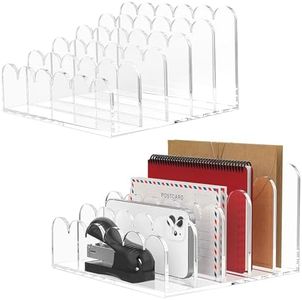YAGELI 5-Slot Acrylic Mail Organizer for Desktop – Scalloped Clear Document Sorter, Vertical File Holder for Office/Home, Space-Saving Desk Organizer for Letters, Bills, Stationery