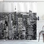 ABAKUHAUS New York Shower Curtain, Panorama of Manhattan High Buildings of City Famous Monument USA Black and White Photo, Cloth Fabric Bathroom Decor Set with Hooks, 70 Inches, Grey