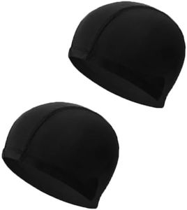 2 Pcs Cuffia da Nuoto, Cuffia da Nuoto Unisex Cuffia da Nuoto per Donne Uomini Elastici Nero Cuffia da Nuoto in Tessuto Cuffia da Nuoto per Adulti