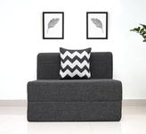 uberlyfe 1 Seater Sofa Cum Bed | Jute Fabric Washable Cover | 1 Cushions Zigzag Pattern | Dark Grey | 3' X 6' Feet