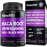 6-in-1 Organic Maca Root & Ashwagandha Capsules 1710mg w/DHEA & Black Pepper Fruit Extract - Maca Root Capsules for Women & Men - Stamina, Bone and Mood Support Supplement,120 Capsules (40 Servings)