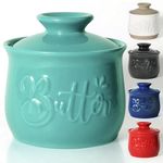 MAIA Ceramic 5.5 oz Butter Crock for Counter with Water Butter Spreader Holder for Spreadable Butter French Butter Dish with Lid Butter Keeper on Kitchen Counter Teal Kitchen Décor