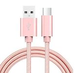 Nylon Braided Type C USB-C to USB-A Charging Cable - For Nokia 7.2 - Charging, Sync and Data Transfer Anti-Twist Strong Durable Safe & Reliable (2m / 6.6ft - ROSE GOLD) I01 2m