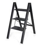 3 Step Ladder, Lightweight Folding Aluminum Step Stool 330lbs Capacity for Home Kitchen Office Garden Household - Yardlab, (YL-GP-2208-3S)