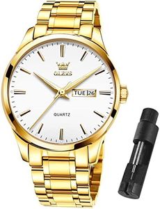 OLEVS Gold Watches for Men Mens Dress Watch Mens Watches with Day and Date Simple Watch Analog Quartz Wristwatch Men Classic Watch with White Dial