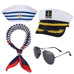 4 Pieces Yacht Captain Hat Sailor Ship Cap and Scarf Sunglasses Navy Sailor Hat Boat Navy Hat White Sailor Cap for Adult Teens Men Women Captains Dressing up Party