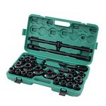 KATSU Impact Socket Set 3/4 Inch Hex Drive 26PCs, 21-65mm Metric with 24-Teeth Ratchet Wrench, Mechanic Garage DIY Automotive Trucks Tractors Engines Repair Tool (Budget)