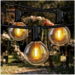 DAYBETTER 50FT Outdoor String Lights Waterproof,Patio Lights with 25 Shatterproof Dimmable LED Edison Bulbs(+1 Spare),Connectable G40 Globe String Lights for Outside Garden Yard Porch,Black Wires