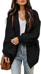 vbcdwa Women's Chunky Knit Cardigan Long Sleeve Sweater Casual Open Front Knitwear Outwear Black