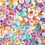 1000pcs 10x6mm Mix Candy Color Acrylic Raised Round Large Hole Letter Alphabet Beads Flat Disc Coin for DIY Friendship Bracelet Necklace Jewelry Making Supplies Kit Bulk