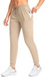 G Gradual Women's Joggers Pants with Zipper Pockets Tapered Running Sweatpants for Women Lounge, Jogging (Khaki, XX-Large)