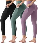 3 Pack Leggings with Pockets for Women,Butt Lift High Waisted Tummy Control Workout Yoga Pants Reg & Plus Size, 09 Black/Blue/Purple, Large-X-Large