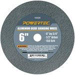 POWERTEC Bench Grinder Wheel 6 Inch 150 Grit, Aluminum Oxide Grinding Wheel for Bench Pedestal Grinder, 3/4" Thick 1/2" Arbor, Sharpening & Shaping Drill Bits, Blade, and Chisel 1PK (15520)