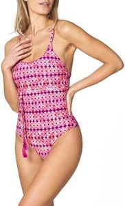 Goldenpoint Donna Costume da Bagno Intero Serie Hawaiian Reef, Costume Intero con Imbottiture Removibili e Spalline Extralong Regolabili con Nappine in Microfibra Soft Touch Fantasia Astratta