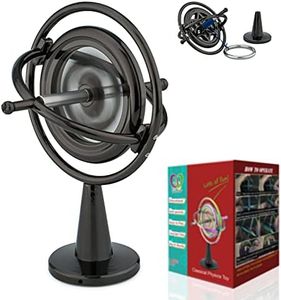 DjuiinoStar Big Thick Sturdy Gyroscope: Pass 15 Feet Drop Test, Initial Speed 8000 RPM, Improved Winding Mechanism, Use Ball Bearings, Long Spin Time (Play Tricks at Ease), High-end Physics Toy DG-5B