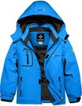 GEMYSE Boys' Waterproof Ski Jacket Windproof Fleece Outdoor Winter Jacket Rain Jacket with Hood, sky blue, 116-122