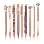 Bewudy 9 PCS Crystal Diamond Pens, Retractable Metal Ballpoint Pen Crystal Glitter Pens Black Ink Fancy Pens Gifts for Women Girls School Wedding Office Desk Supplies(Rose Gold)