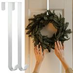 Pack of 2 Christmas Wreath Hanger for Front Door, 12" Wreath Door Hanger for Hanging Clothes, Bags - Wreath Hook Perfect for Halloween Wreath, Wedding & Christmas Decorations Over Door Hanger (White)