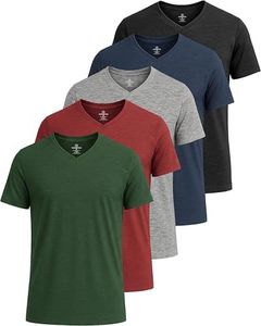 Real Essentials Athletic V Neck Tshirt Shirts T-Shirts Men Quick Dry Fit Tops Dri Fit Short Sleeve Active Wear Training Exercise Fitness Workout Shirt Tee Tees Gym Sports Top, Set 10, L, Pack of 5