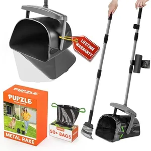 Pupzle Dog Pooper Scooper with Bag Attachment, 40" Long Handle Pooper Scooper for Large Dogs, Dog Poop Scoop for Yard, Large Capacity Swivel Bin and Rake with 25 Refill Bags for Dogs