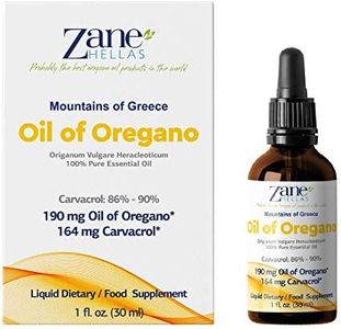 Zane Hellas 190 mg Oregano Oil-164 mg Carvacrol per Serving-4 Drops Daily. 100% Greek Undiluted Oil of Oregano. 86%-90% Min Carvacrol. Probably The Best Oregano Oil in The World. 1 fl. oz.- 30ml