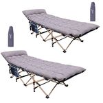 Nice C Camping Cots, Camping Cots with Mattress, for Adults, Folding Cot, with Pillow, Carry Bag & Storage Pocket, Extra Wide Sturdy, Holds Up to 500 Lbs (2, Grey with Mattress)