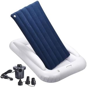 ACOWAY Portable Toddler Bed - 3 pcs: Inflatable Kids Air Mattress, Smaller Insertable Mattress and Electric Pump - Ideal for Camping, Sleepovers, Traveling-Blue&White, 64.2"x39.7"x12.9"