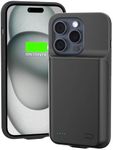 HUOBAO Battery Case for iPhone 15 Pro, 8500mAh Portable Charger Case for iPhone 15 Pro, Smart Rechargeable External Battery Pack Charging Phone Case for iPhone 15 Pro, 6.1 inch, Black