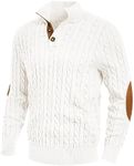 JMIERR Pullover Sweaters for Men Cable Knit Long Sleeve Soft Stand Collar Button Winter Knitted Sweater, 2XL, White