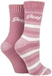 Jeep Ladies Cushioned Brushed Thermal Boot Socks Pack of 2 Rose/Cream 4-8