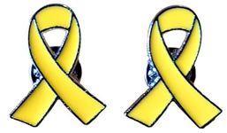 Cancer Awareness Pin Badge, Yellow Ribbon Design, Pin Badge and Brooch Included (2PCS)