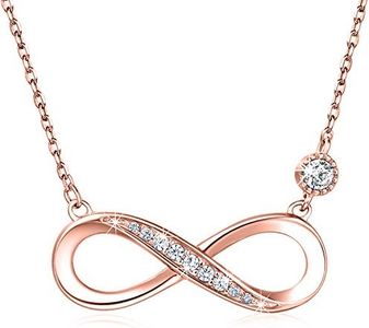 Billie Bijoux Femmes Collier en Argent Sterling 925 Amour pour Toujours Infini Coeur Amour Or Blanc Plaqué Diamant Pendentif Femmes Cadeau pour La Fête des Mères (B- Rose Gold)