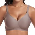 Cavotor Women Seamless Bra Non Wired Push Up Support Bras for Saggy Breasts Wireless T Shirt Soft Comfort Ladies V Neck Padded Bralettes with Extender (Coffee,M)