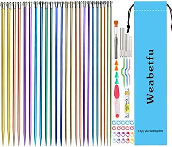 Weabetfu 65pcs Aluminum Metal Knitting Needle Set,Colored Straight Single Pointed Knitting Needles,12 Size 2.5mm-10mm,10inch Length for Handmade DIY Knitting with Knitting Accessories