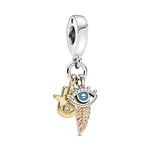 Pandora Passions Hand, eye and feather sterling silver, 14k gold-plated and 14k rose gold-plated dangle with clear cubic zirconia and turquoise enamel