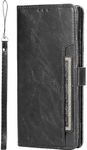 SaharaCase Genuine Leather Folio Wallet Case for Samsung Galaxy S24 Ultra - Integrated Kickstand, Full-Grain Genuine Leather, Wallet Compartments (Black)