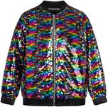 GRACE KARIN Sequin Jacket for Girls Sparkle Black Bomber Birthday Top Clothes for Girls 12-14