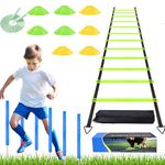 Agility Ladder Training Poles Equipment, Soccer Training Equipment-20ft Speed Ladder, 6 Agility Poles, 8 Soccer Cones for Training Football Basketball Rugby Training Equipment for Kids Youth Adults