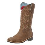 SheSole Ladies Mid Calf Western Square Toe Cowboy Boots for Women Embroidered Brown Boot US Size 7